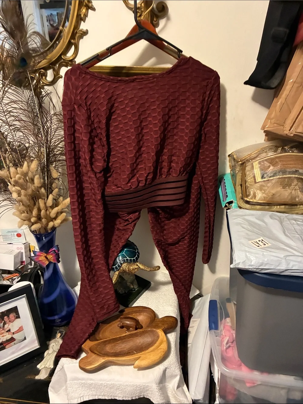 Hot Kiss Burgundy Textured Long-Sleeve leggings outfit - Picture 5 of 5